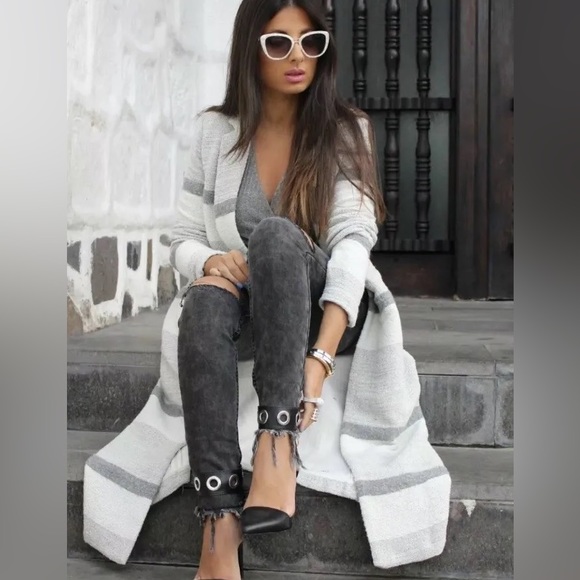 Zara Stripe Duster Long Coat - Picture 2 of 9